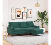 Gecheer Sofá de 3 plazas con Taburete de Terciopelo Verde Oscuro 180 cm,Sofa de Salón Moderno para Salón Dormitorio Oficina,Sofa Cheslong,Modulos Salon