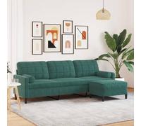 Gecheer Sofá de 3 plazas con Taburete de Terciopelo Verde Oscuro 210 cm,Sofa de Salón Moderno para Salón Dormitorio Oficina,Sofa Cheslong,Modulos Salon