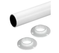 Gedotec Perchero de ropa para montaje en pared, redondo | 1 juego de perchero con 2 piezas de soportes de tubo blanco mate | POLE | Tubo de mueble de acero de 1500 mm de longitud Ø 25 mm - capacidad