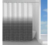 Gedy 180 x 200 cm, Blanco G-Hipnosis, Fabricada en PES, 100% Impermeable, Acabado Negro, diseño R&S, Cortina para Ducha provista de 12 Anillos