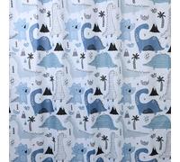 Gedy Dinosaurs Cortina de baño y de Ducha con Anillas, Poliéster, Impermeable, Lavable a máquina, 180 x 200, Blanco-Azul