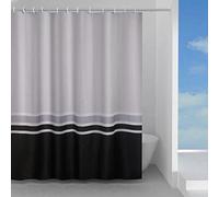 Gedy Elegance - Cortina de Ducha de Tela Impermeable con Textura de Ondas a Rayas de Color Blanco/Gris/Negro, Dimensiones 180 x 200 cm (Ancho x Alto x Alto), 12 Anillas Incluidas, Cortina de bañera