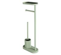 GEDY ELIOS Columna de Pie de Baño con Portarrollos, Escobillero y Bandeja, Polipropileno y Metal, 12x25x66 cm, Base Estable, Diseño Moderno, Verde Mate