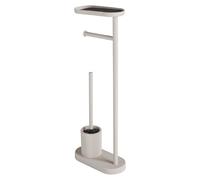 GEDY ELIOS Columna de Pie de Baño con Portarrollos, Escobillero y Bandeja, Polipropileno y Metal, 12x25x66 cm, Base Estable, Diseño Moderno, Beige Mate
