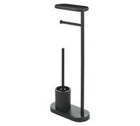 GEDY ELIOS Columna de Pie de Baño con Portarrollos, Escobillero y Bandeja, Polipropileno y Metal, 12x25x66 cm, Base Estable, Diseño Moderno, Negro Mate