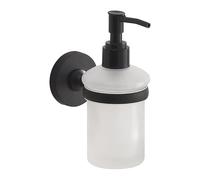 Gedy FELCE Plus Dispensador de jabón baño Pared, Negro Mate, Acero INOX y Cristal, 6,8 x 10,3 x 15,4, Adhesivo, sin Taladro