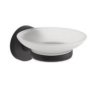 Gedy Felce Plus Jabonera Baño Pared 11x12,3x5,6cm Acero INOX y Cristal Satinado Acabado Negro Mate, con Tornillos y Biadhesivo