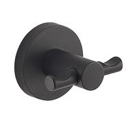 Gedy Felce Plus Percha Doble Baño Pared 6,5x5,5x5,6cm Acero Inoxidable Acabado Negro Mate, Gancho Doble Baño con Tornillos y Biadhesivo