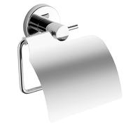 Gedy FELCE Plus Portarrollos Papel higiénico baño con Tapa, Cromo, Acero Inoxidable, Adhesivo, sin Taladro, 13,5 x 5,5 x 14,5