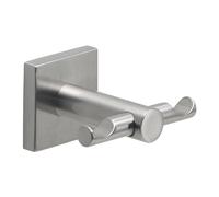 Gedy Fuji Percha Doble Baño Pared 7,6x6,9x4,7cm Acero Inox AISI 304 Cromall Acabado Cepillado, Gancho Doble con Tornillos y Biadhesivo