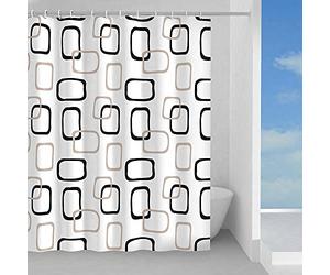 Gedy G-Piper - Cortina de Ducha, 180 x 200 cm, Fabricada en PES, 100% Impermeable, Acabado Beige y Negro, diseño R&S, Cortina para Ducha provista de 12 Anillos