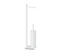 GEDY G-Seul - Soporte para Rollo + escobilla de baño, Color Blanco con Acabado, Medidas 62,8 x 14 x 14 x 14 cm, Juego de Inodoro de Acero Inoxidable y Cromado, Allen de 4 mm Incluido, Papel, único