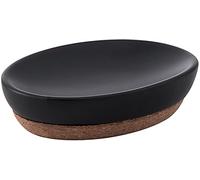Gedy ILARY Jabonera, Cerámica y Corcho, Negro Mate, 13 x 9,5 x 3