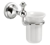 Gedy Nevis Portacepillos Dientes Baño Pared 13,3x10,9x15,9cm Acero INOX Cromall Vaso Cerámica Blanca Cromo, Tornillos Incluidos