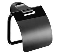 Gedy Stelvio Portarrollos Papel higiénico baño con Tapa, Negro Mate, Acero Inoxidable, 13,1 x 5,3 x 12,3