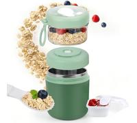 GEEKHOM Vaso de cereales To Go de acero inoxidable con compartimentos 530/330 ml: Incluye cuchara y salsera, hermético, aislante térmico, apto lavavajillas, ideal para trabajo, escuela, picnic(Verde)