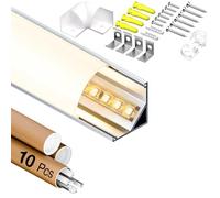 GEEKLUX Profile Alu pour Ruban LED angulaire 2 m x 10 (20 m) Profilé Aluminio V Shape 45°, para banda Led jusqu'à 10 mm avec diffuseur LED, Pour Plafond, Escalier, Coins - 15,8 x 15,8 mm
