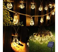 Geemoo Guirnalda Luces Exterior Solares con 16 Bombillas, 6,4 m Cadena de Luces Solares Exterior Vintage con Cuerda de Cáñamo, Decoración para Jardines, fFiestas, Balcones, Bodas (Blanco Cálido)