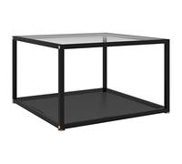 GeenYuu Mesa de Centro de Vidrio Templado Negro y Transparente 60x60x35 cm con Doble Estante para salón Sala de Estar Oficina y hogar, Mueble Decorativo elevable y Organizador