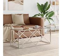 GeenYuu Mesa de Centro elevable de Acero Inoxidable y Vidrio 110x45x45 cm para salón Sala de Estar Oficina hogar Decorativa y Funcional con Compartimentos y Bandeja