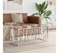GeenYuu Mesa de Centro elevable de Acero Inoxidable y Vidrio de 110x45x45 cm para salón Sala de Estar Oficina hogar con Compartimentos organizadores y Bandeja Decorativa