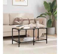GeenYuu Mesa de Centro Rectangular de Vidrio y Acero Negra 78,5x40x40 cm para salón Sala de Estar Mueble Decorativo con Compartimentos y Bandeja elevable Ideal para hogar Oficina Lounge