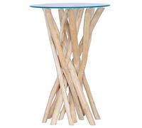 GeenYuu Mesa de Centro Redonda con Superficie de Vidrio y Estructura de Madera de Teca Maciza para salón Sala de Estar y Oficina, Decorativa, Auxiliar, elevable, con Compartimentos y Bandeja