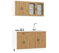GeenYuu Mueble de Cocina Kalmar 4 Piezas de Roble Artesanal para Almacenamiento en Comedor y salón con armarios, Vitrina y estantería, Ideal para vajilla, Platos, Vasos, Tazas, Cubiertos y Alimentos