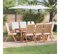GeenYuu Silla de Jardín 8 Piezas Marrón de Teca Maciza con Respaldo Reclinable y Reposabrazos para Exterior Terraza Patio Balcón Porche Camping Playa Piscina