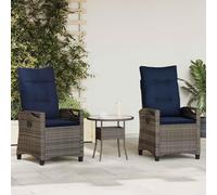 GeenYuu Silla de Jardín Plegable 2 pcs Gris y Azul Marino Resistente Reclinable con Respaldo Ajustable y Cojín Ergonómico para Exterior Terraza Patio Balcón Camping Playa