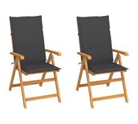 GeenYuu Sillas de jardín 2 uds con Cojines Antracita de Madera de Teca Resistente y Plegable para Exterior terraza Patio balcón Porche Camping Playa Piscina con Respaldo reclinable y Asiento