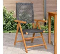 GeenYuu Sillas de jardín 2 Unidades con Respaldo reclinable y reposabrazos de Madera Maciza de Acacia y ratán PE Negro para Exterior terraza Patio balcón Camping Playa Piscina Plegables y apilables