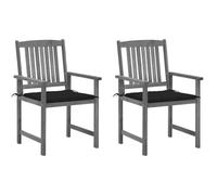 GeenYuu Sillas de jardín con Cojines 2 uds Madera Maciza de Acacia Gris Resistente para Exterior terraza Patio balcón Porche Camping Playa Piscina Plegable reclinable Mecedora Tumbona Bistro