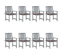 GeenYuu Sillas de jardín con Cojines 8 uds de Madera Maciza de Acacia Gris Resistente para terraza Patio balcón Porche Camping Playa Piscina Plegable apilable con Respaldo reclinable y reposabrazos