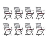 GeenYuu Sillas de jardín Plegables 8 uds con Cojines de Madera Maciza de Acacia para Exterior terraza Patio balcón Porche Camping Playa Piscina Resistente y apilable con Respaldo reclinable y