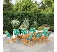 GeenYuu Sillas de jardín Plegables 8 uds con Respaldo reclinable Madera Maciza de Acacia y Tela Verde para Exterior terraza Patio balcón Porche Camping Playa Piscina Descanso Ocio Resistente y