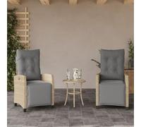 GeenYuu Sillón reclinable de jardín con reposapiés 2 Unidades ratán PE Beige Mezcla Asiento Exterior terraza Patio Camping Playa Resistente ergonomico con Cojines Lavables