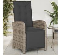 GeenYuu Sillón reclinable de jardín con reposapiés en ratán sintético Gris para Exterior terraza Patio balcón Camping Playa Piscina Plegable y apilable, con cojín ergonómico y Respaldo Ajustable