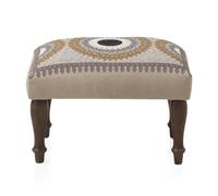 GEESEHOME Puff Tapizado Algodón y Poliéster con Patas de Madera, Lino y Bordado Decorativo