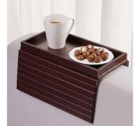 GEHE Bandeja de bambú para reposabrazos de sofá, mesa auxiliar plegable, soporte para reposabrazos anticaídas, para aperitivos, bebidas, cervezas, teléfono, control, flexible y portátil, parte