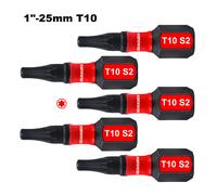 Geinxurn Juego de puntas de potencia magnéticas resistentes de impacto de 1 pulgada, puntas de potencia de cabeza Torx, juego de puntas de destornillador T10 de estrella de acero de aleación S2 5PCS 1
