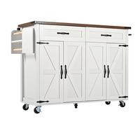 Gelukueub Isla de cocina, carrito de servir con superficie de trabajo extraíble, carrito de cocina, carro de cocina con ruedas, armario de cocina con puertas y cajones (Cuatro puertas+Dos cajones)