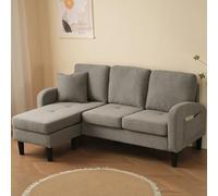 Gelukueub Sofá esquinero en forma de L con chaise longue - Sofá de 3 plazas, 166 x 118 x 77 cm, tela de lino de algodón transpirable, diseño modular, ideal para salones, apartamentos y oficinas (gris