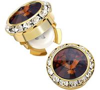 Gemelos con cubierta de botón de piedra natal para hombre, brillante tono dorado de 18 quilates para camisa de vestir y accesorios de camisa de esmoquin, regalos de cumpleaños, Navidad, boda, Metal,