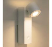 Gemmac Aplique Lampara Enchufe Pared, Blanco Cálido/Blanco Luz de Lampara Lectura Pared Regulable Luz para Lectura Nocturna Control Táctil Luces LED Habitacion para Pegar en Cama Leer, Quarto, Pasillo