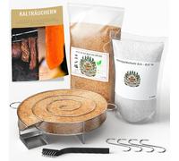Generador de humo frío/caracol para ahumar carne y pescado + 1,2 kg de serrín de haya + 1 kg de sal de nitrito + 4 ganchos para carne y cepillo de limpieza - libro electrónico gratuito