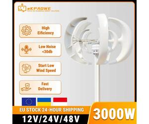 Generador de Turbina Eólica Vertical para Almacén en Polonia, Linterna de 3000W 12V 24V 48V, Sistema Fuera de Red de Bajo Ruido, Combinable con Sistema de Almacenamiento de Energía Fotovoltaica para W
