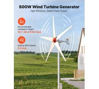 Generador eólico de 800W y 12V, kit de turbina eólica de 5 aspas con controlador MPPT, generador eólico de corriente alterna trifásica de alta eficiencia para vehículos recreativos, barcos, viviendas