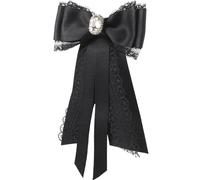 Generic de Lazo Negro de Encaje Doble Capa Gemas de Imitación para Mujer, Accesorio de Moda para Camisa y Vestido, Pin Decorativo Estilo Universitario Elegante