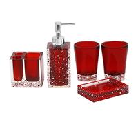 Generic - Juego de 5 Accesorios de baño de Resina con jabonera, dispensador, Soporte para Cepillo de Dientes y Vaso, Color Rojo